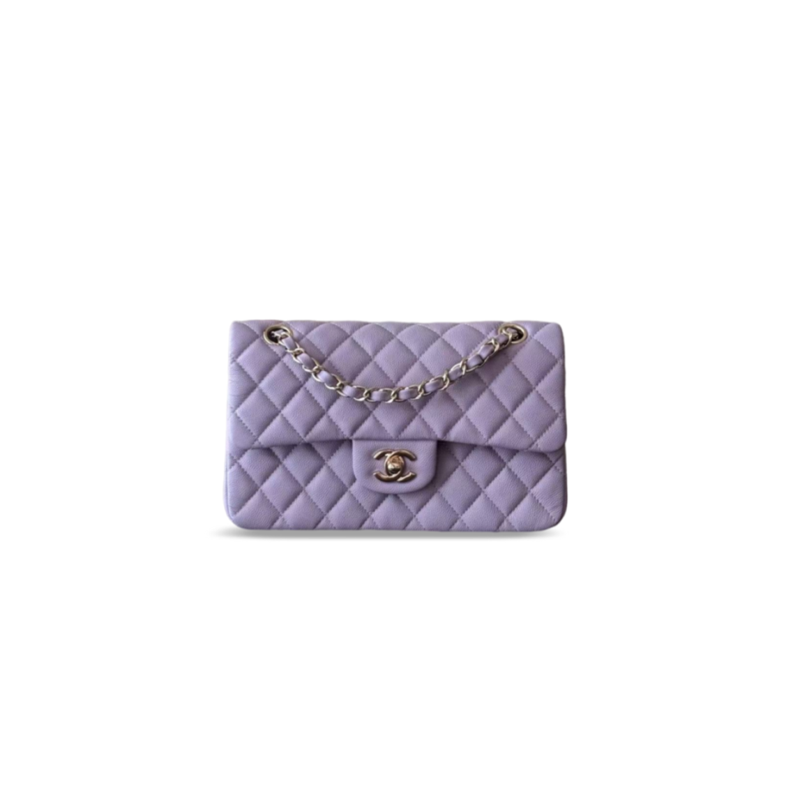 CHANEL SMALL DOUBLE FLAP BAG IN PURPLE CAVIAR QUILTED A01113 (23*14*6.5cm)